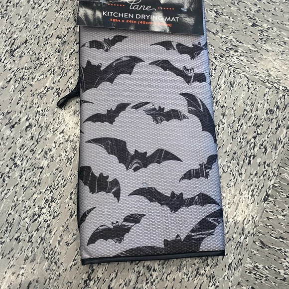 Halloween Black Bats Kitchen Dish Drying Mat Spooky Gothic Gray Party Decor Fall - Picture 2 of 8